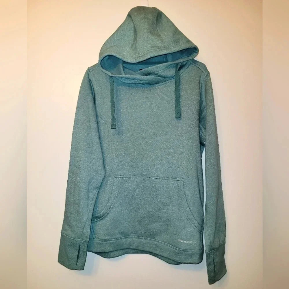 Wolverine Womens Medium Sage Green Heather Hoodie with thumb holes high neckline